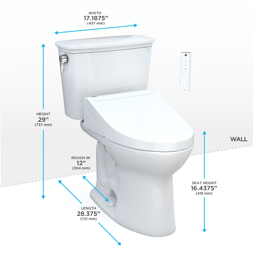 TOTO Drake Transitional Two-Piece 1.28 GPF Standard Height Toilet with C5 Bidet Seat MW7863084CEG#01