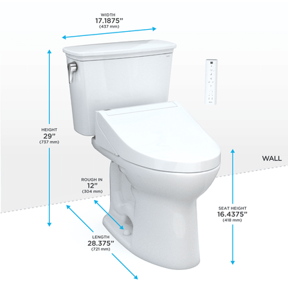 TOTO Drake Transitional Two-Piece 1.28 GPF Standard Height Toilet with C5 Bidet Seat MW7863084CEG#01