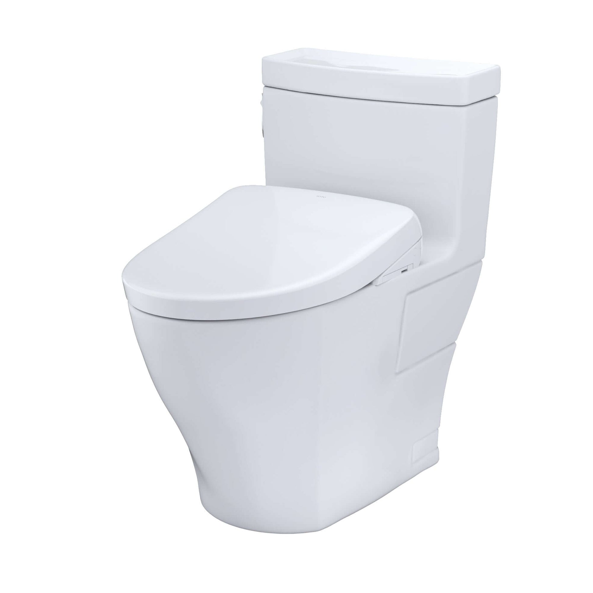 TOTO WASHLET+ Aimes One-Piece Elongated 1.28 GPF Toilet and Contemporary WASHLET S7 Contemporary Bidet Seat, Cotton White - MW6264726CEFG#01