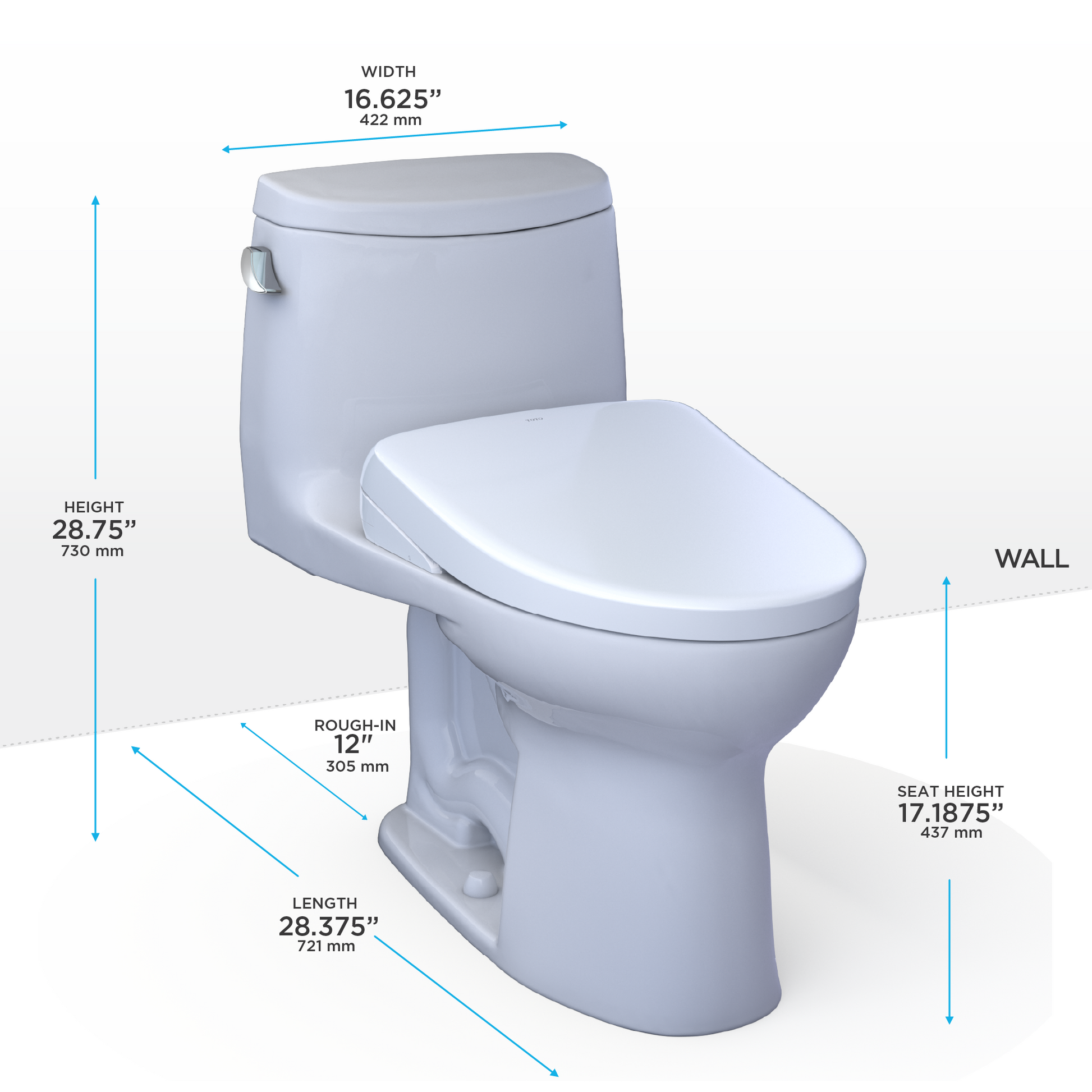 TOTO UltraMax II One-Piece 1.28 GPF Universal Height Toilet and S5 Bidet Seat MW6043446CEFG#01