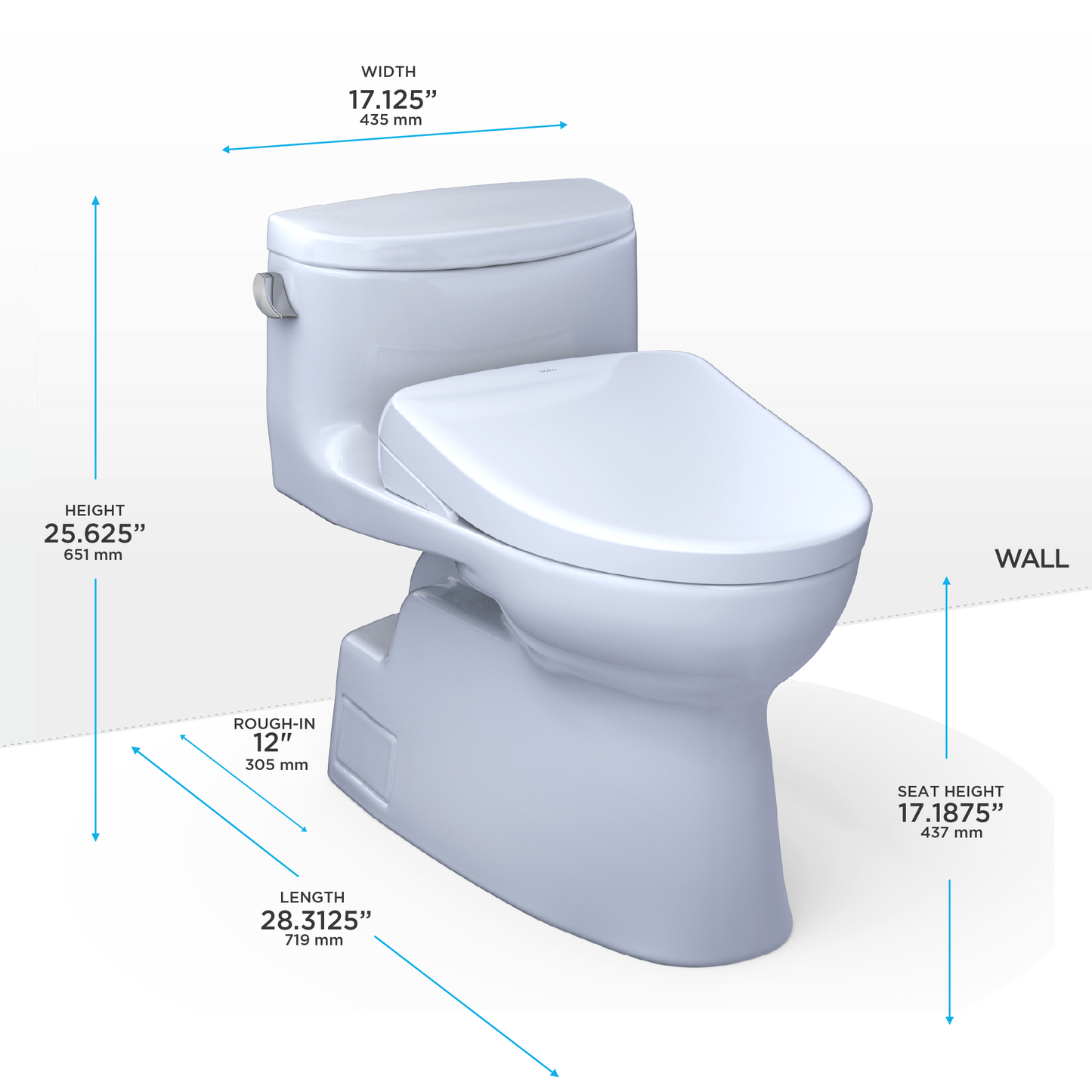 TOTO Carolina II One-Piece 1.28 GPF Universal Height Toilet and S7 Bidet Seat MW6444726CEFG#01