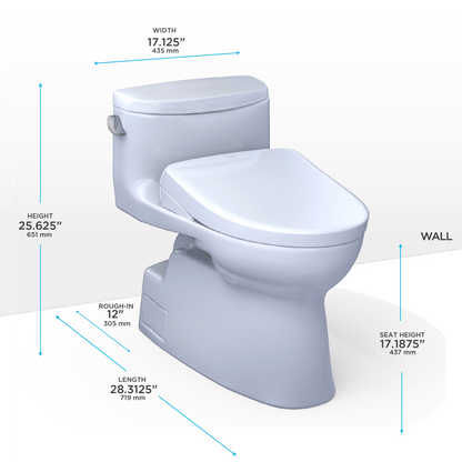 TOTO Carolina II One-Piece 1.28 GPF Universal Height Toilet and S7 Bidet Seat MW6444726CEFG#01