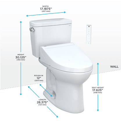 TOTO Drake Two-Piece 1.6 GPF Universal Height Toilet with C5 Bidet Seat 10 Inch Rough-In MW7763084CSFG.10#01