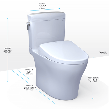 TOTO Aquia IV Cube Two-Piece Dual Flush 1.28 and 0.9 GPF Universal Height Toilet with S7A Contemporary Bidet Seat MW4364736CEMFGN#01