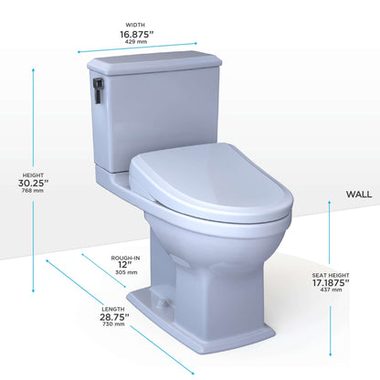 TOTO WASHLET+ Connelly Two-Piece Elongated Dual Flush 1.28 and 0.9 GPF Toilet and Classic WASHLET S7 Classic Bidet Seat, Cotton White - MW4944724CEMFG#01