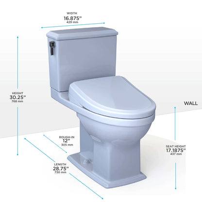 TOTO Connelly Two-Piece Dual Flush 1.28 and 0.9 GPF Universal Height Toilet with S7A Classic Bidet Seat MW4944734CEMFG#01