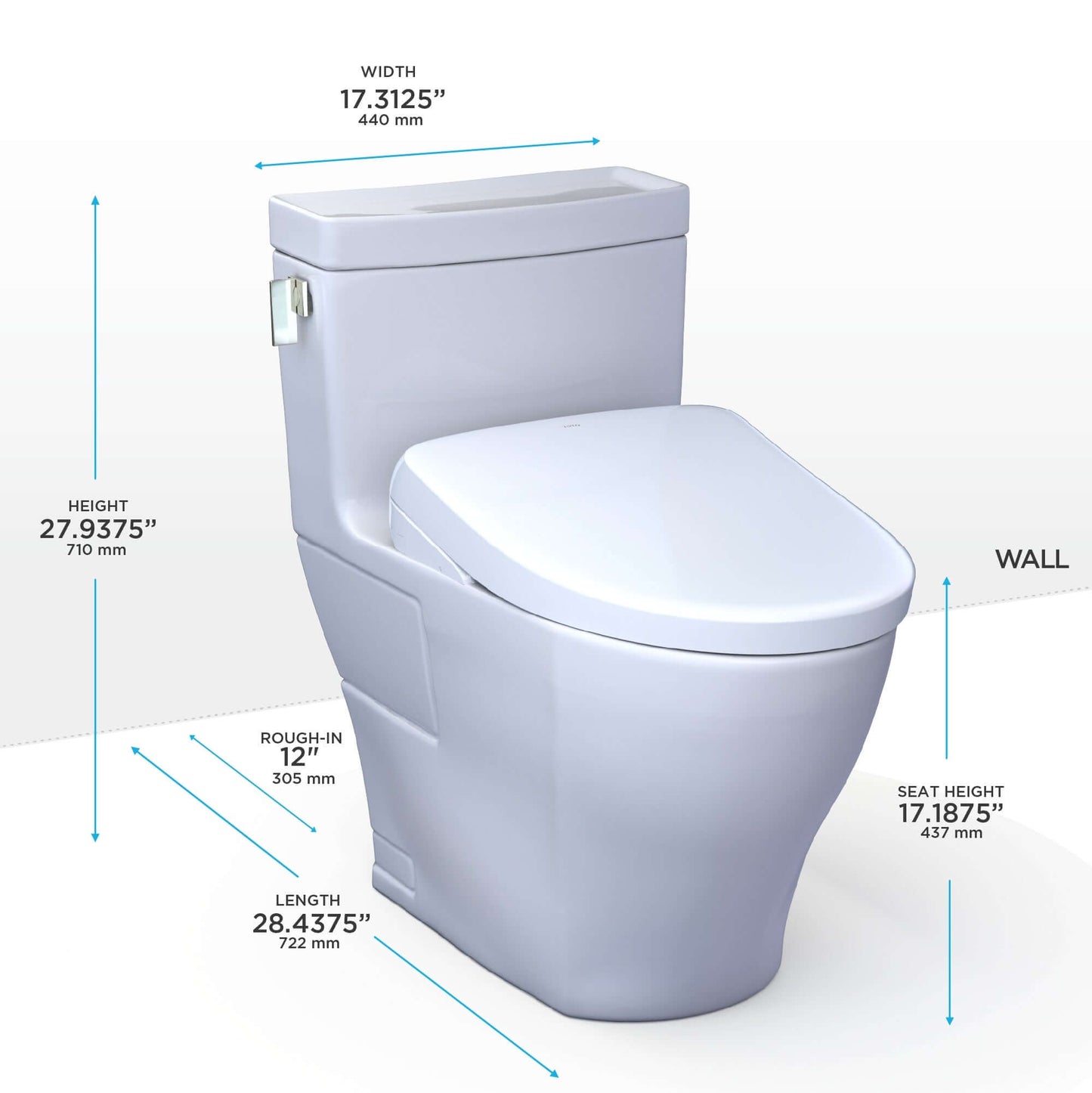 TOTO WASHLET+ Legato One-Piece Elongated 1.28 GPF Toilet and Contemporary WASHLET S7 Contemporary Bidet Seat, Cotton White - MW6244726CEFG#01