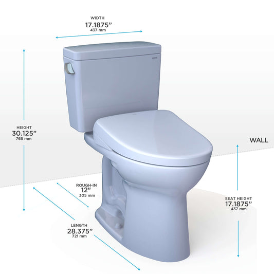TOTO WASHLET+ Drake Two-Piece Elongated 1.28 GPF Universal Height Toilet with S7A Contemporary Bidet Seat - MW7764736CEFG#01