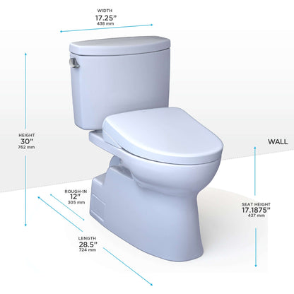 TOTO WASHLET+ Vespin II Two-Piece Elongated 1.28 GPF Toilet and WASHLET+ S7 Contemporary Bidet Seat, Cotton White - MW4744726CEFG#01