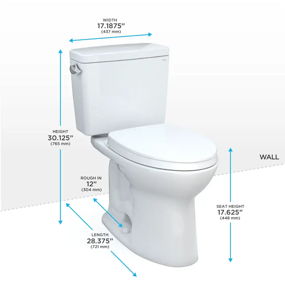 TOTO Drake Two-Piece Elongated 1.6 GPF Universal Height TORNADO FLUSH Toilet with CEFIONTECT and SoftClose Seat, WASHLET+ Ready, Cotton White MS776124CSFG