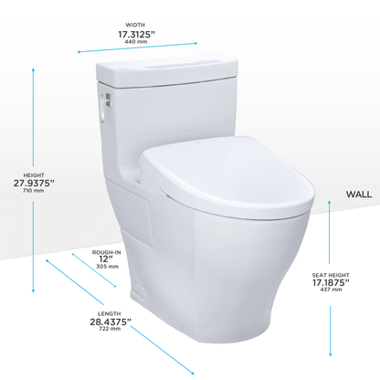 TOTO WASHLET+ Aimes One-Piece Elongated 1.28 GPF Toilet and Contemporary WASHLET S7 Contemporary Bidet Seat, Cotton White - MW6264726CEFG#01