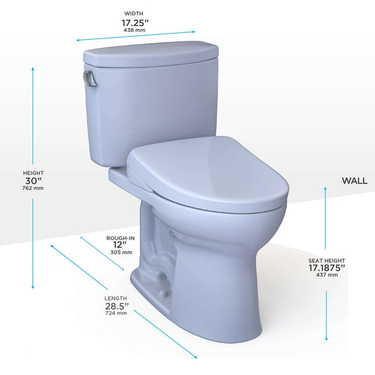 TOTO WASHLET+ Drake II 1G Two-Piece Elongated 1.0 GPF Toilet and WASHLET+ S7 Contemporary Bidet Seat, Cotton White - MW4544726CUFG#01