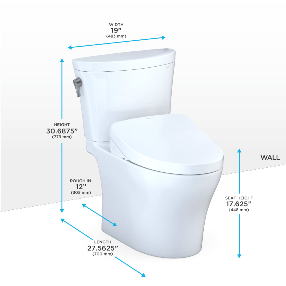 TOTO WASHLET+ Aquia IV ARC Dual Flush 1.28/0.9 GPF Toilet S500e Bidet Seat Auto Flush Option - MW4483046CEMFGN(A)#01