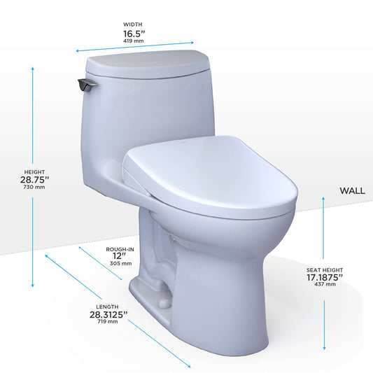 TOTO WASHLET+ UltraMax II 1G One-Piece Elongated 1.0 GPF Toilet and WASHLET+ S7 Contemporary Bidet Seat, Cotton White - MW6044726CUFG#01