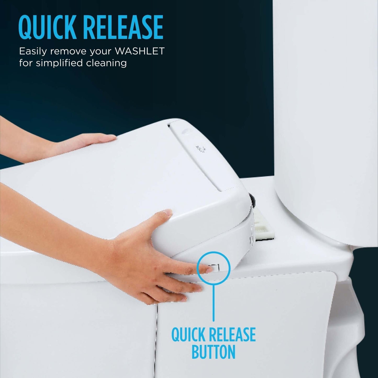 Demonstrating the quick release feature of the TOTO WASHLET S550e Bidet Seat for easy removal and cleaning.