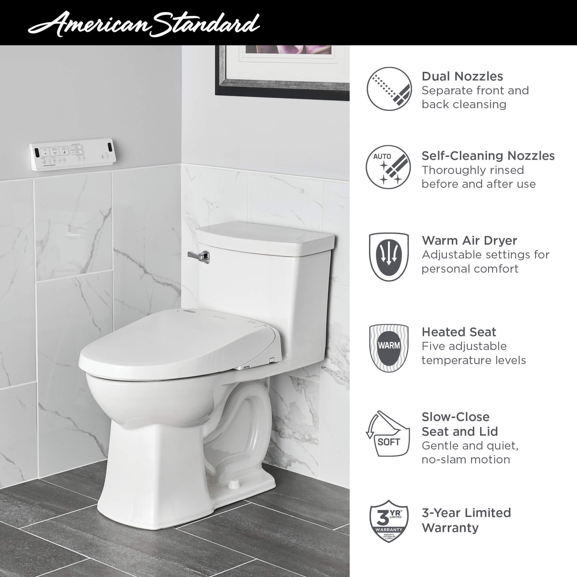 American Standard Advanced Clean 3.0 Electric SpaLet Bidet Toilet Seat With Wireless Remote Control