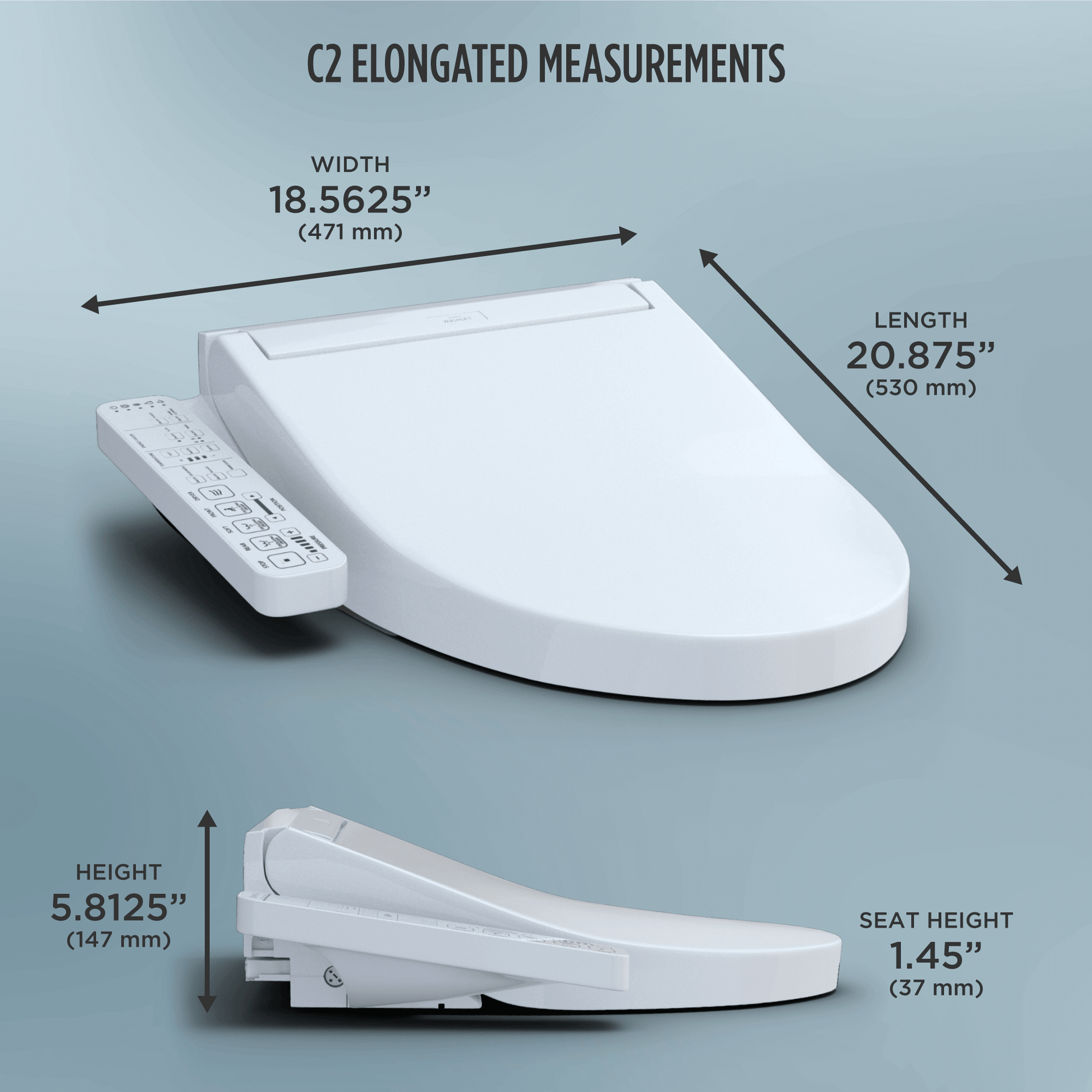 TOTO WASHLET C2 Bidet Toilet Elongated Seat with Side Panel Controls - SW3074