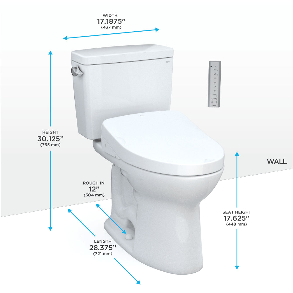 TOTO Drake WASHLET+ Two-Piece 1.28 GPF Universal Height Toilet with S550e Bidet Seat - MW7763056CEFG#01