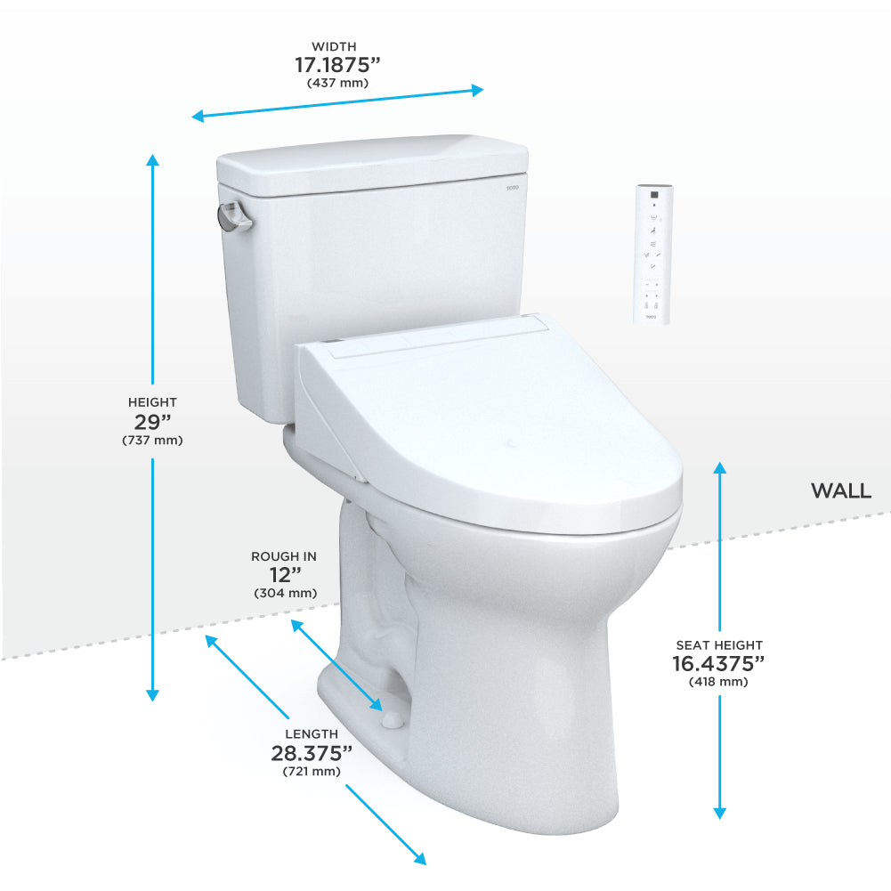TOTO Drake WASHLET+ Two-Piece 1.6 GPF Standard Height Toilet with S500e Bidet Seat and Auto Flush - MW7763046CSGA#01