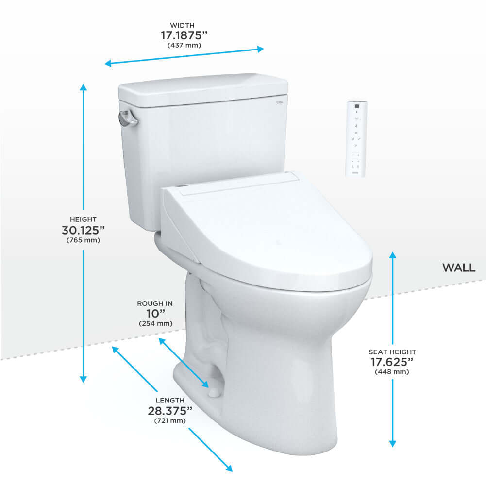 TOTO Drake WASHLET+ Two-Piece Elongated 1.28 GPF Universal Height with C5 Bidet Seat, 10 Inch Rough-In - MW7763084CEFG.10#01