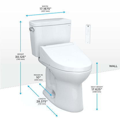 TOTO Drake WASHLET+ Two-Piece Elongated 1.28 GPF Universal Height with C5 Bidet Seat, 10 Inch Rough-In - MW7763084CEFG.10#01