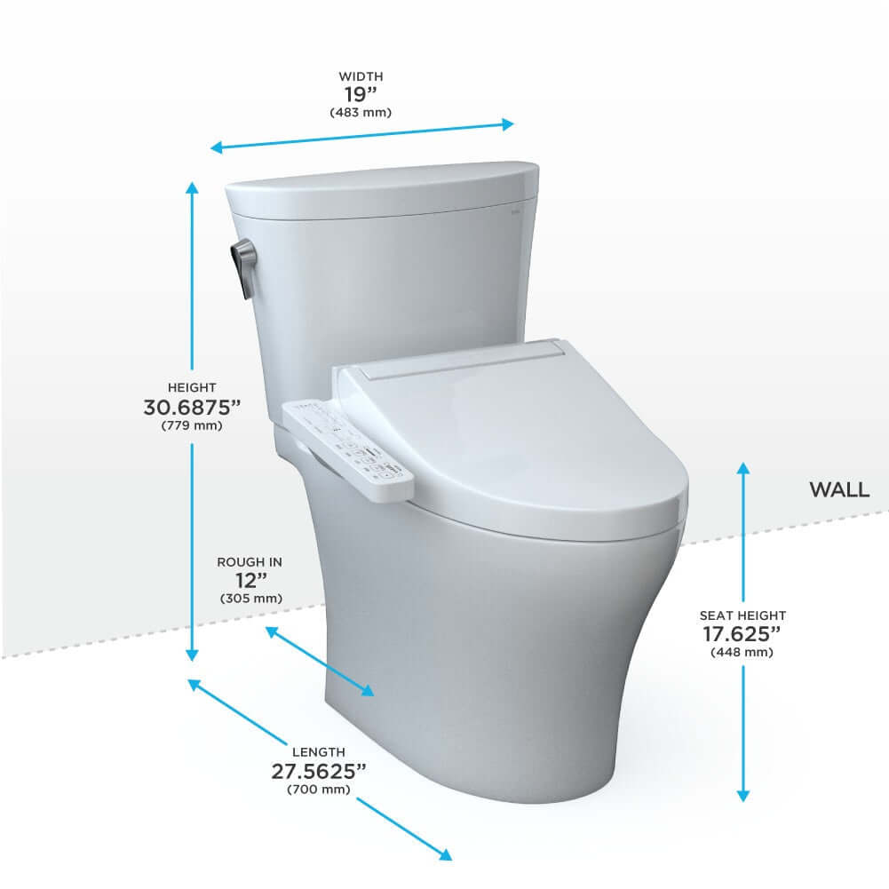 TOTO WASHLET+ Aquia IV ARC Two-Piece Universal Height Dual Flush 1.28 and 0.9 GPF Toilet with C2 Bidet Seat - MW4483074CEMFGN#01