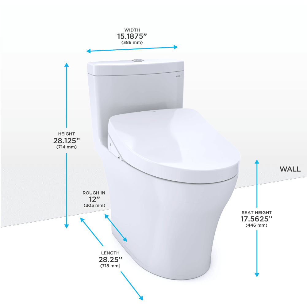 TOTO WASHLET+ Aquia IV One-Piece Dual Flush 1.28/0.9 GPF Universal Height Toilet S500e Bidet Seat. Auto Flush Option - MW6463046CEMFGN(A)#01