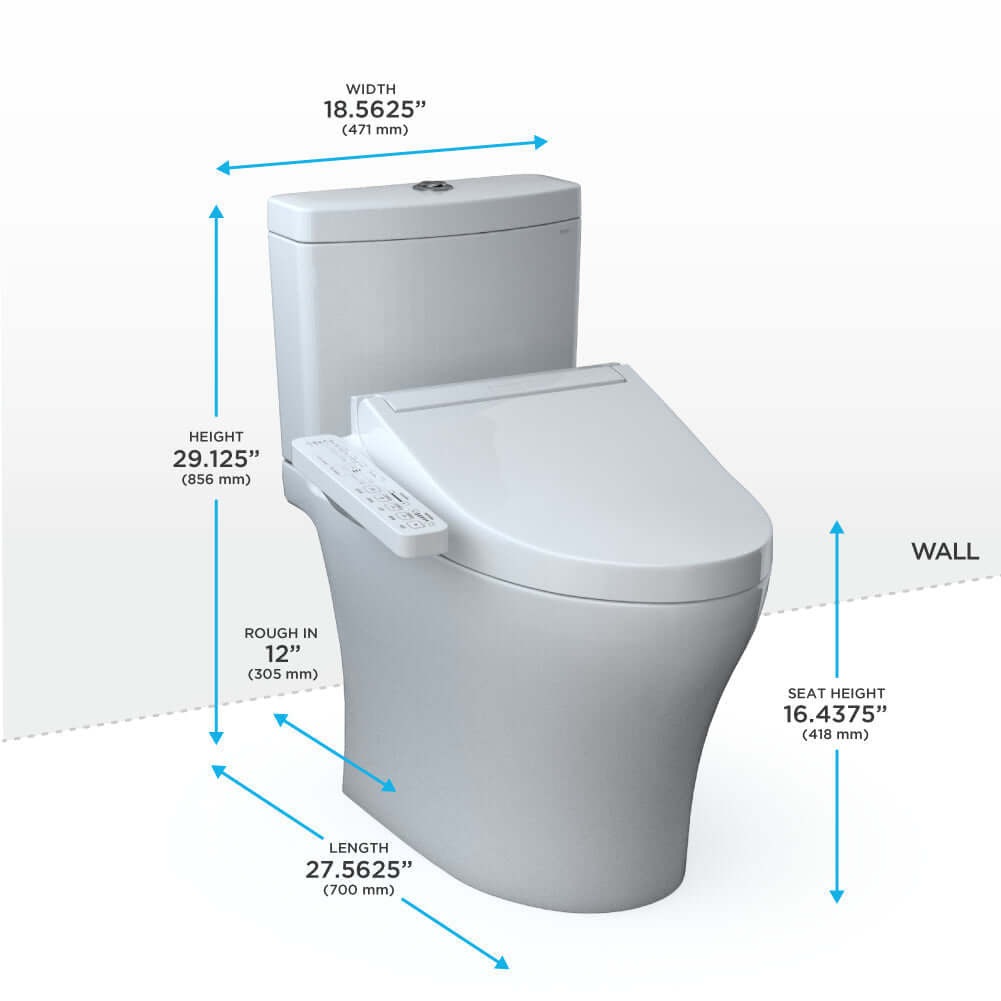 TOTO Aquia IV Two-Piece Dual Flush 1.28 and 0.9 GPF Standard Height Toilet with C2 Bidet Seat MW4463074CEMGN#01