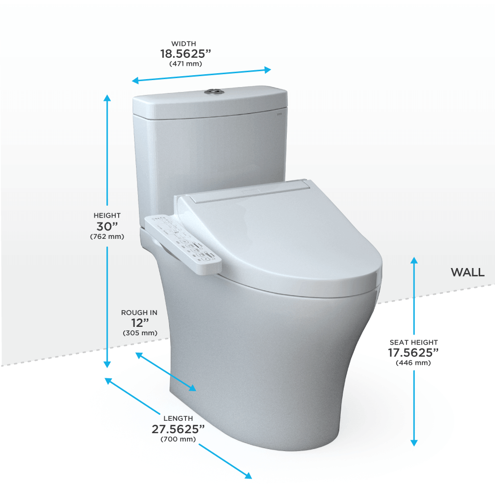 TOTO WASHLET+ Aquia IV Two-Piece Elongated Universal Height Dual Flush 1.28 and 0.9 GPF and C2 Bidet Toilet Seat | MW4463074CEMFGN#01