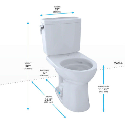 TOTO Drake II 1G Two-Piece Round 1.0 GPF Universal Height Toilet with CEFIONTECT, Cotton White - CST453CUFG#01